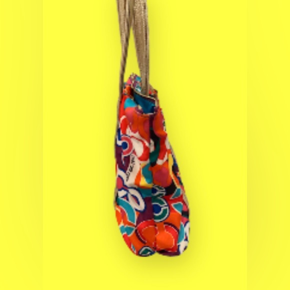 COACH Logo POPPY colorful gold leather trim purse tote - Picture 7 of 17